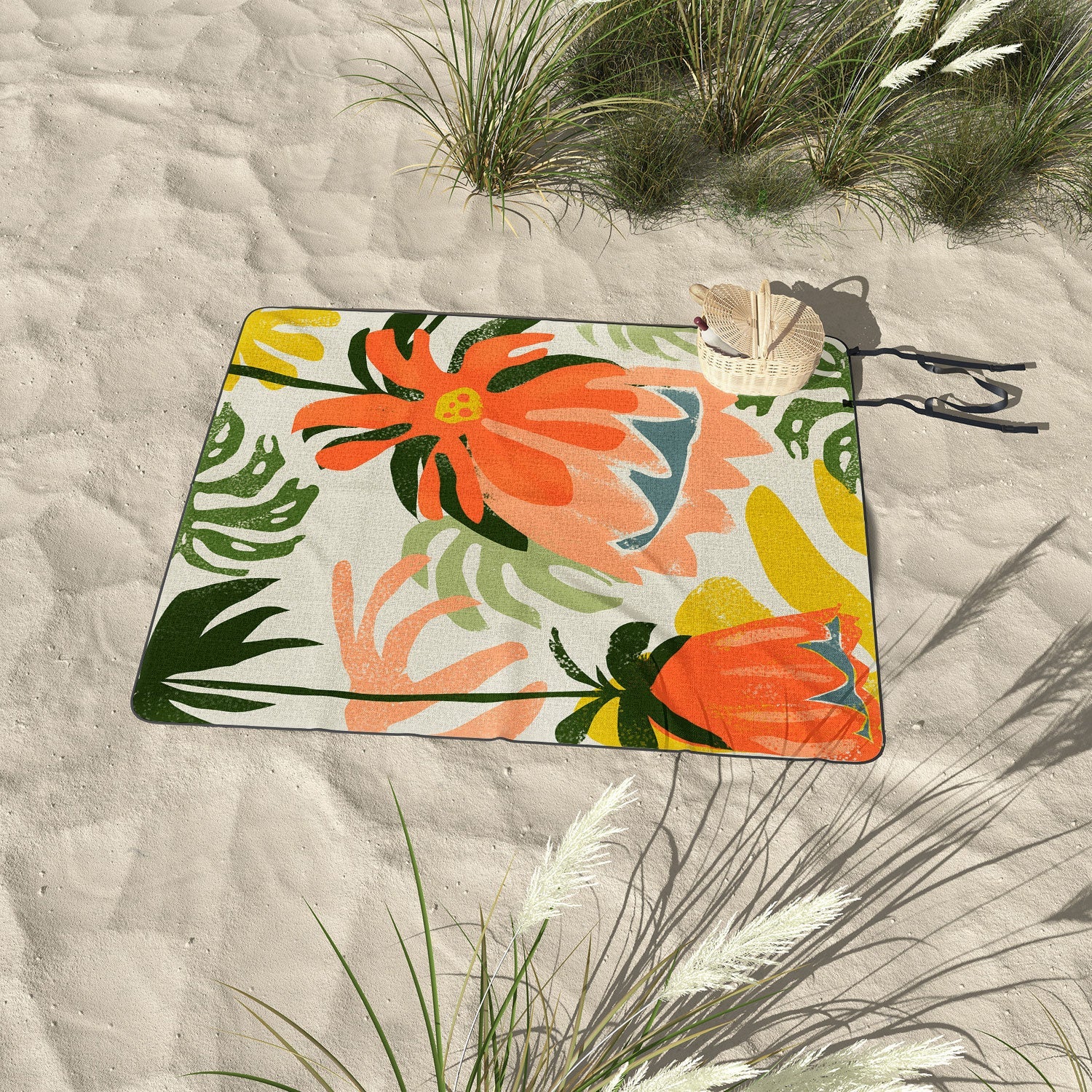 83 Oranges Flowers Rain Summer Floral Picnic Blanket
