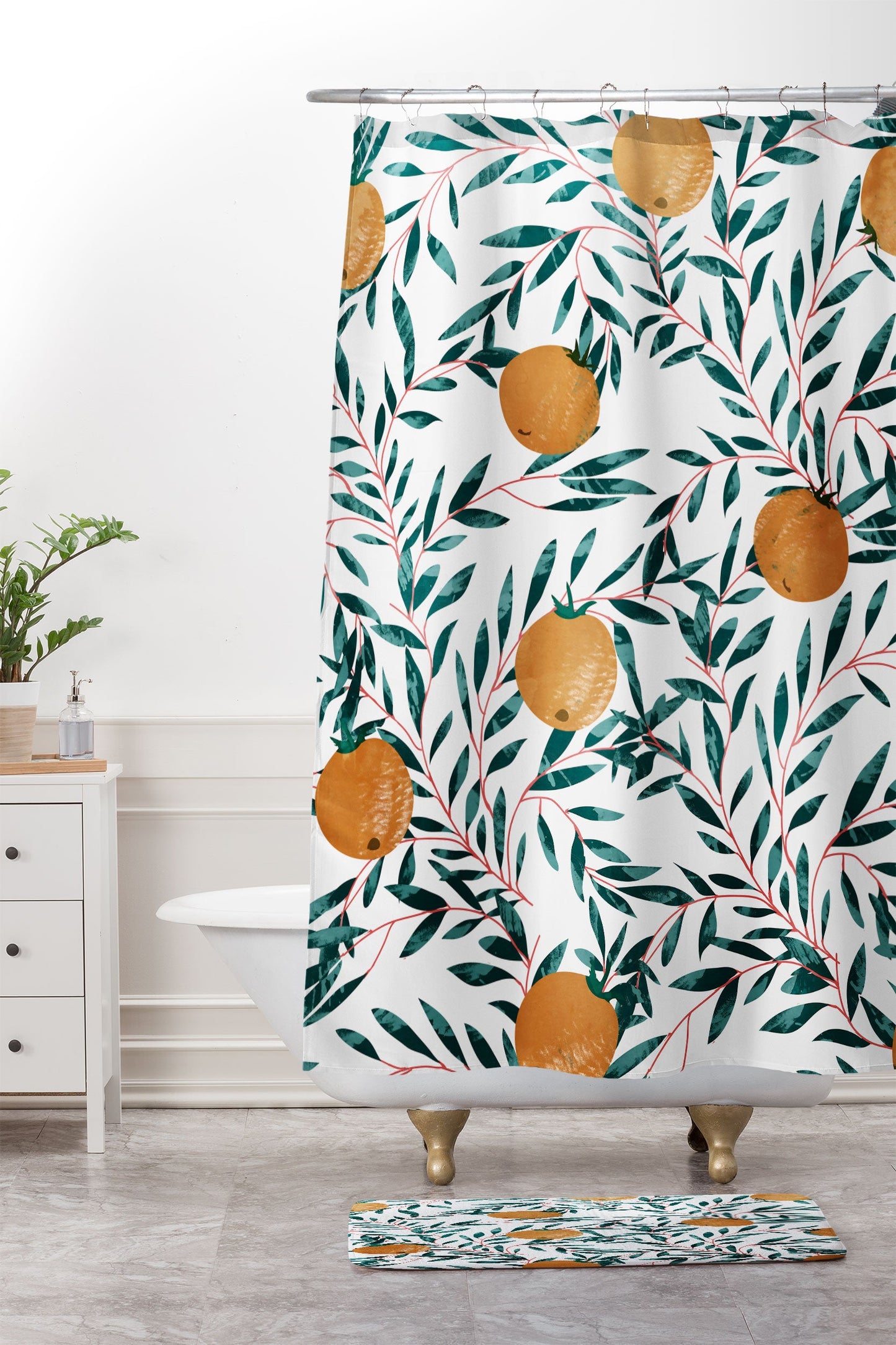 83 Oranges Mandarins Shower Curtain And Mat