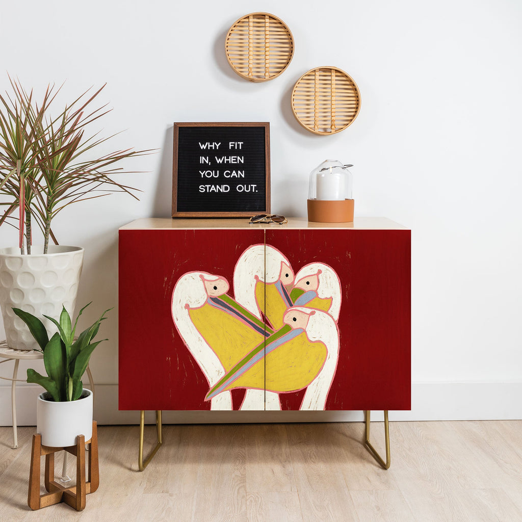 83 Oranges Pelicans Of The Burgundy Sky Credenza