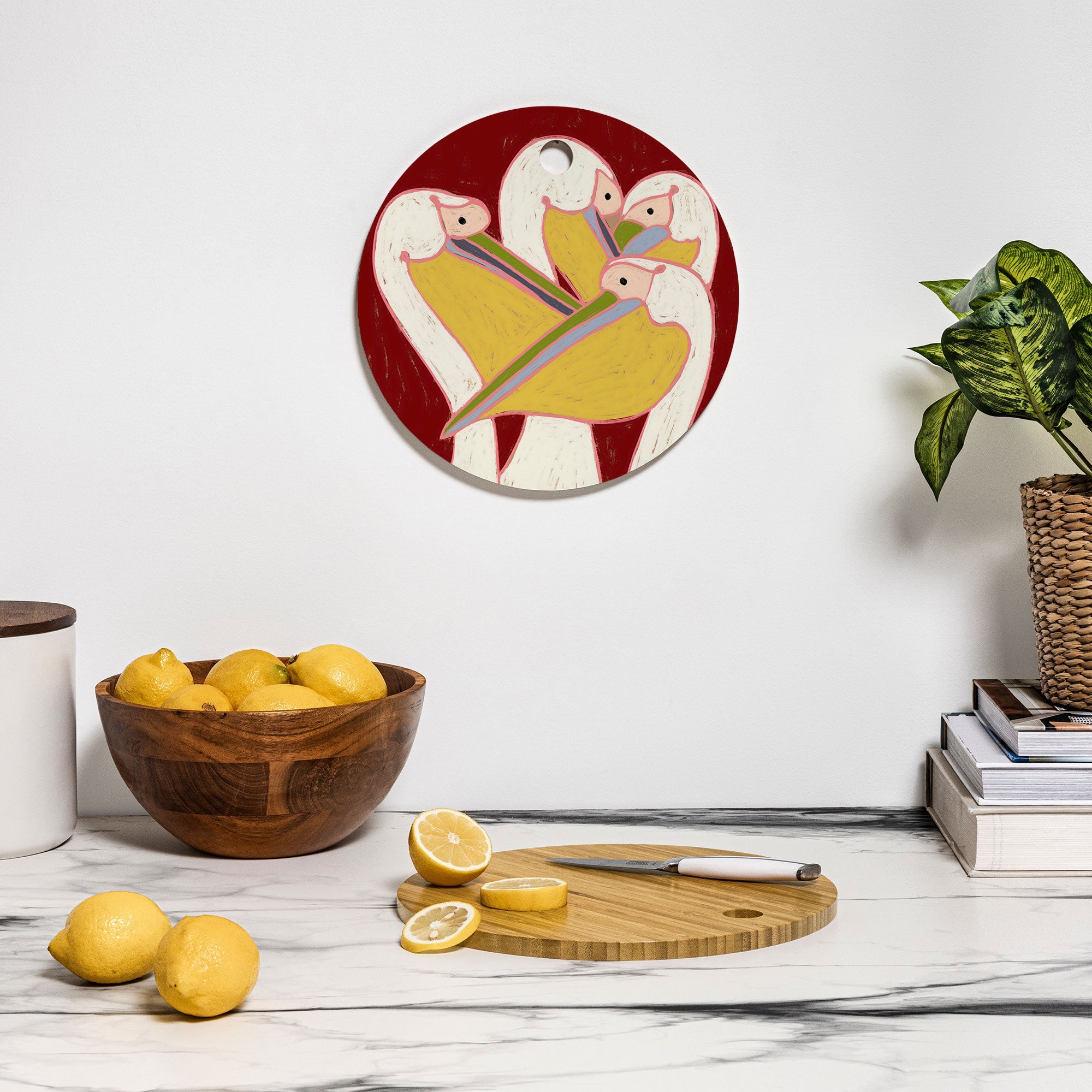 83 Oranges Pelicans Of The Burgundy Sky Cutting Board Round