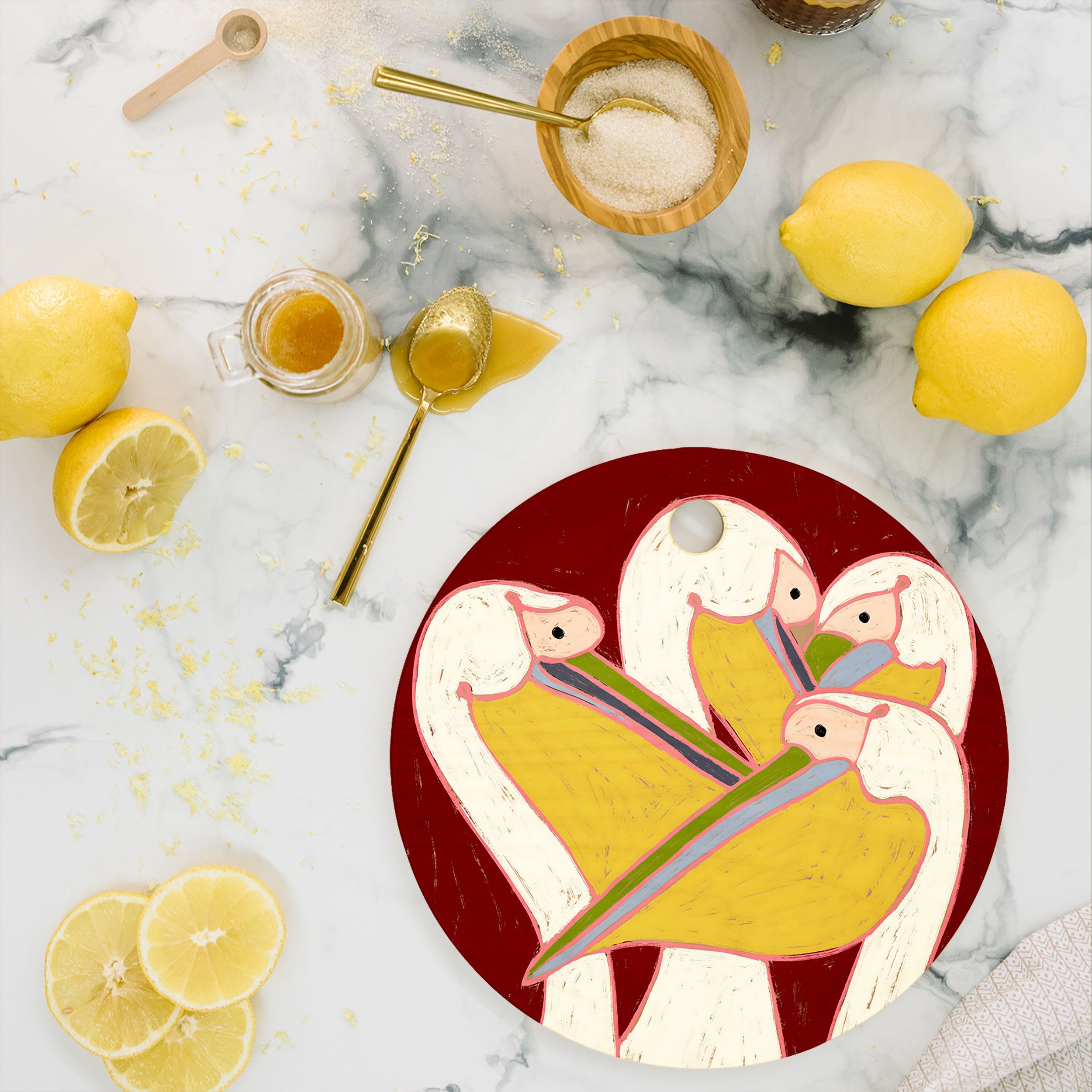 83 Oranges Pelicans Of The Burgundy Sky Cutting Board Round
