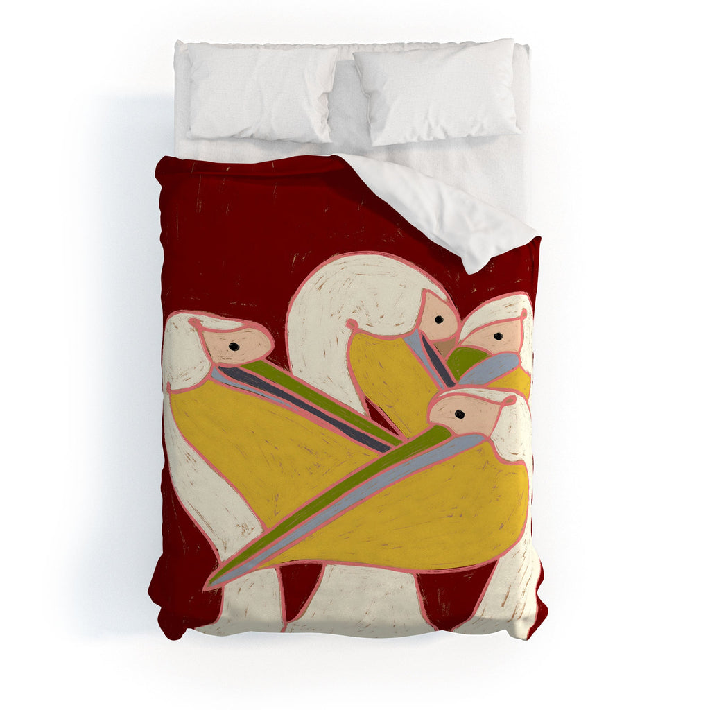 83 Oranges Pelicans Of The Burgundy Sky Duvet Cover