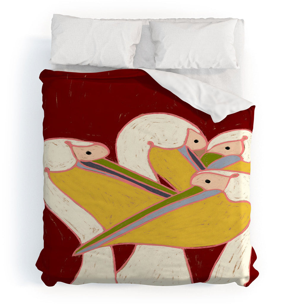 83 Oranges Pelicans Of The Burgundy Sky Duvet Cover
