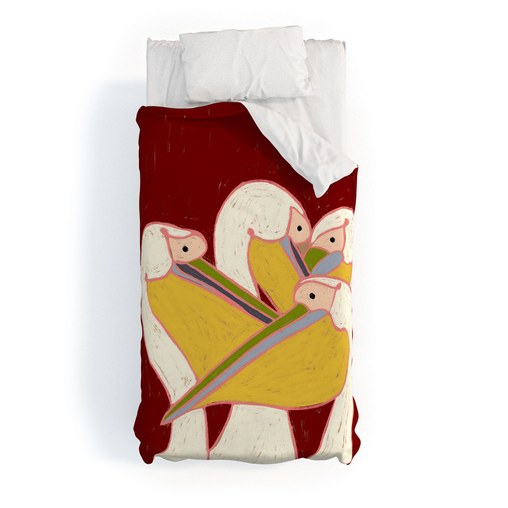 83 Oranges Pelicans Of The Burgundy Sky Duvet Cover