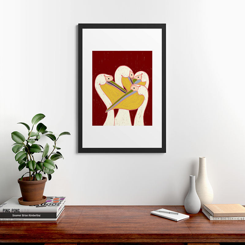 83 Oranges Pelicans Of The Burgundy Sky Framed Art Print
