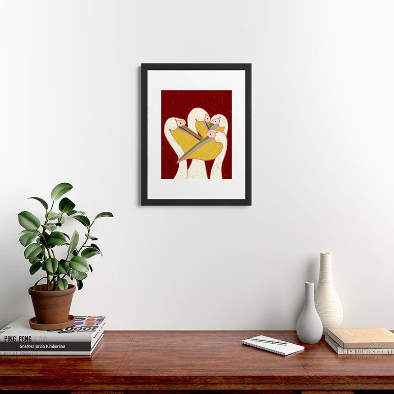 83 Oranges Pelicans Of The Burgundy Sky Framed Art Print