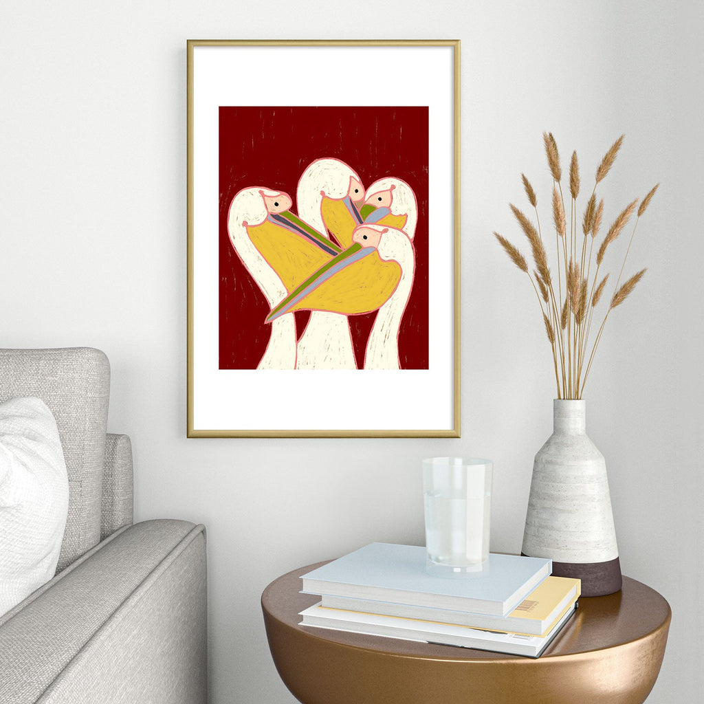 83 Oranges Pelicans Of The Burgundy Sky Metal Framed Art Print