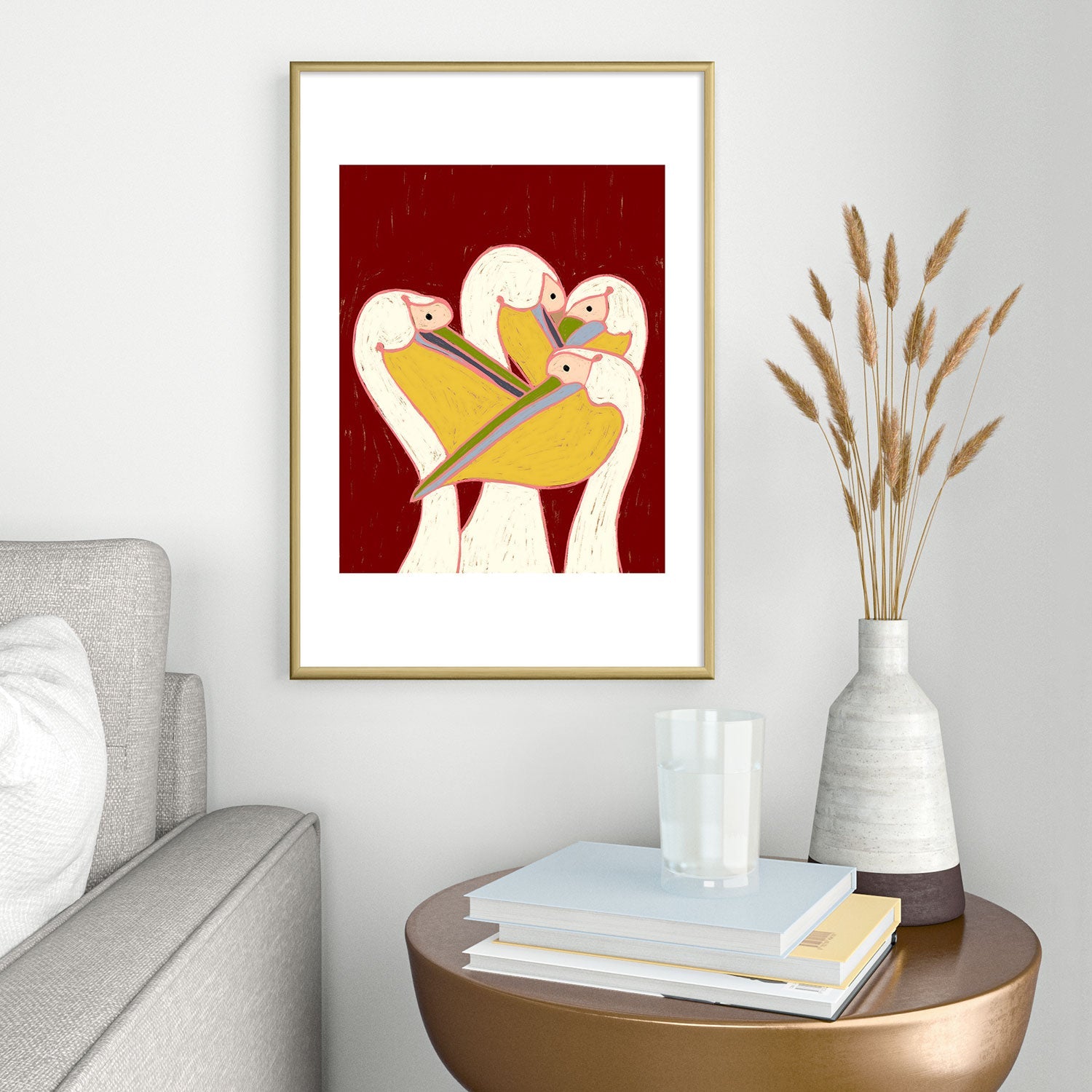 83 Oranges Pelicans Of The Burgundy Sky Metal Framed Art Print