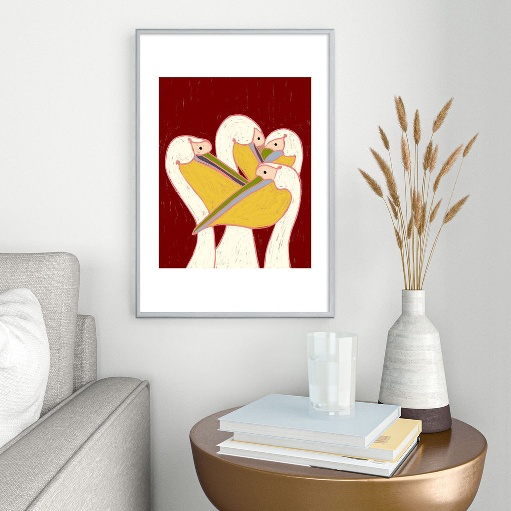 83 Oranges Pelicans Of The Burgundy Sky Metal Framed Art Print