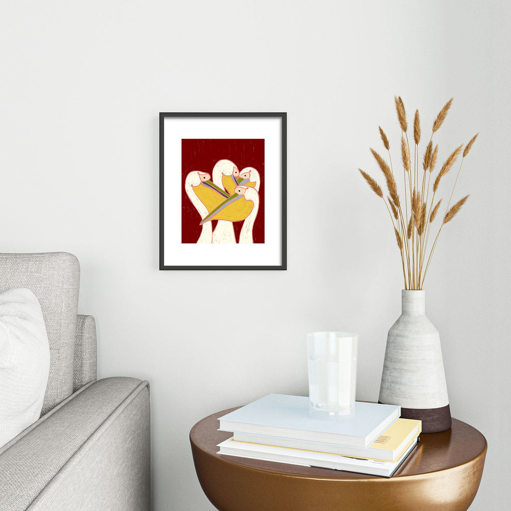 83 Oranges Pelicans Of The Burgundy Sky Metal Framed Art Print
