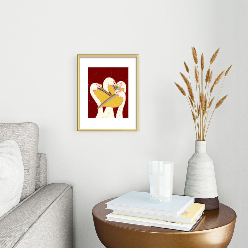 83 Oranges Pelicans Of The Burgundy Sky Metal Framed Art Print