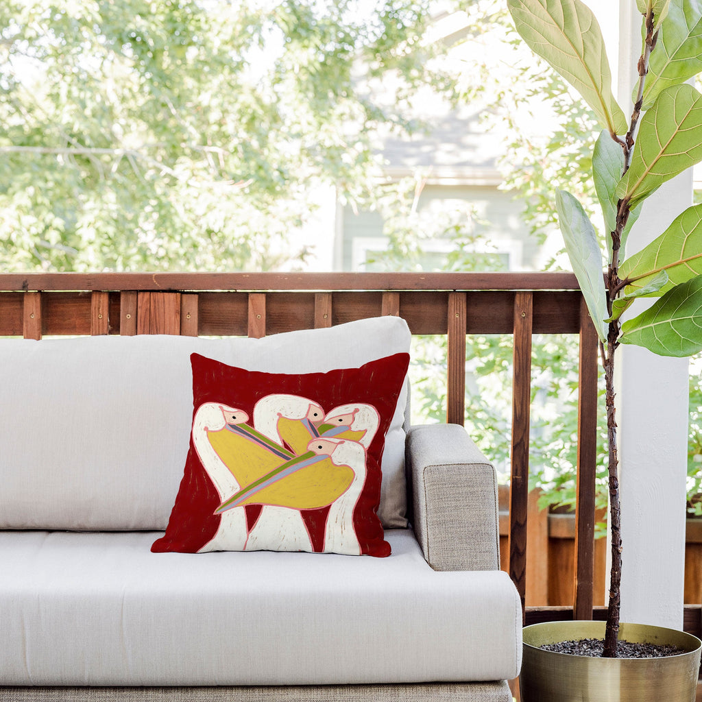 83 Oranges Pelicans Of The Burgundy Sky Outdoor Throw Pillow