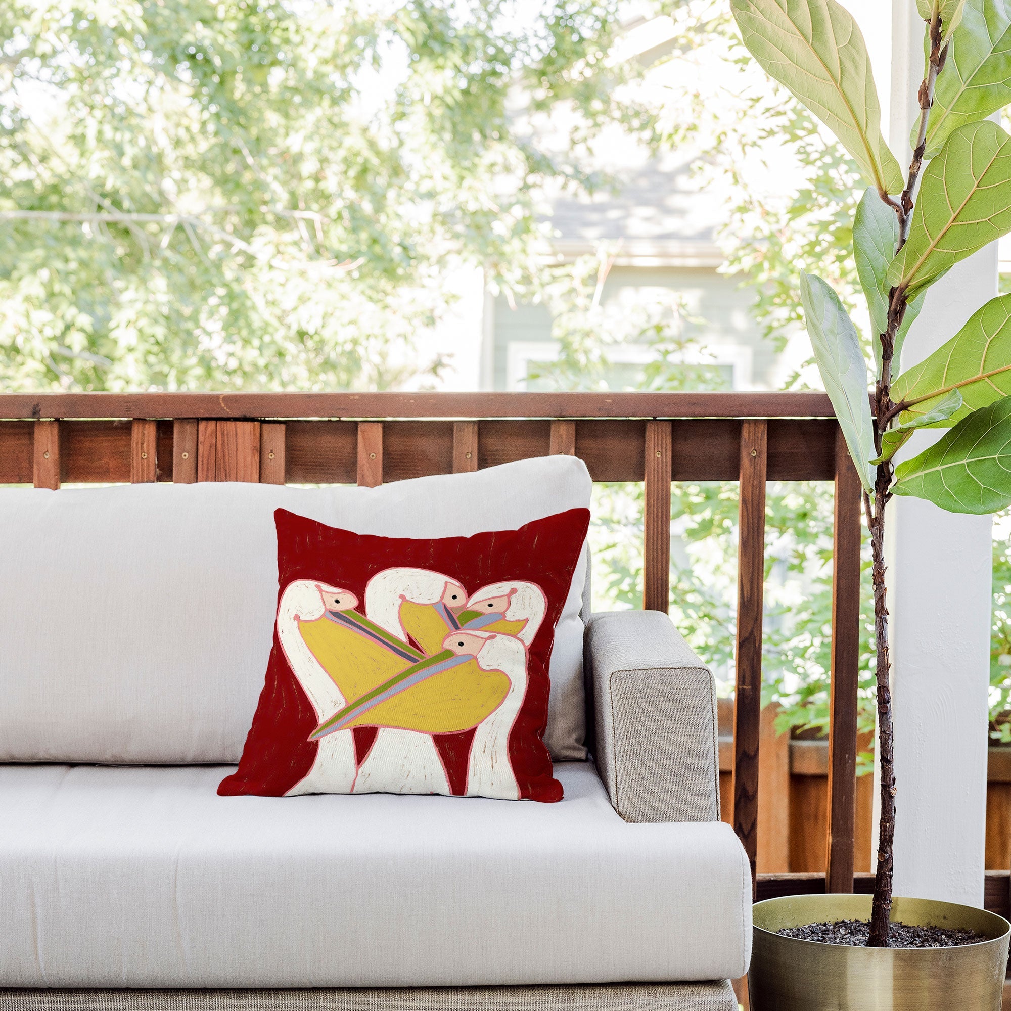 83 Oranges Pelicans Of The Burgundy Sky Outdoor Throw Pillow