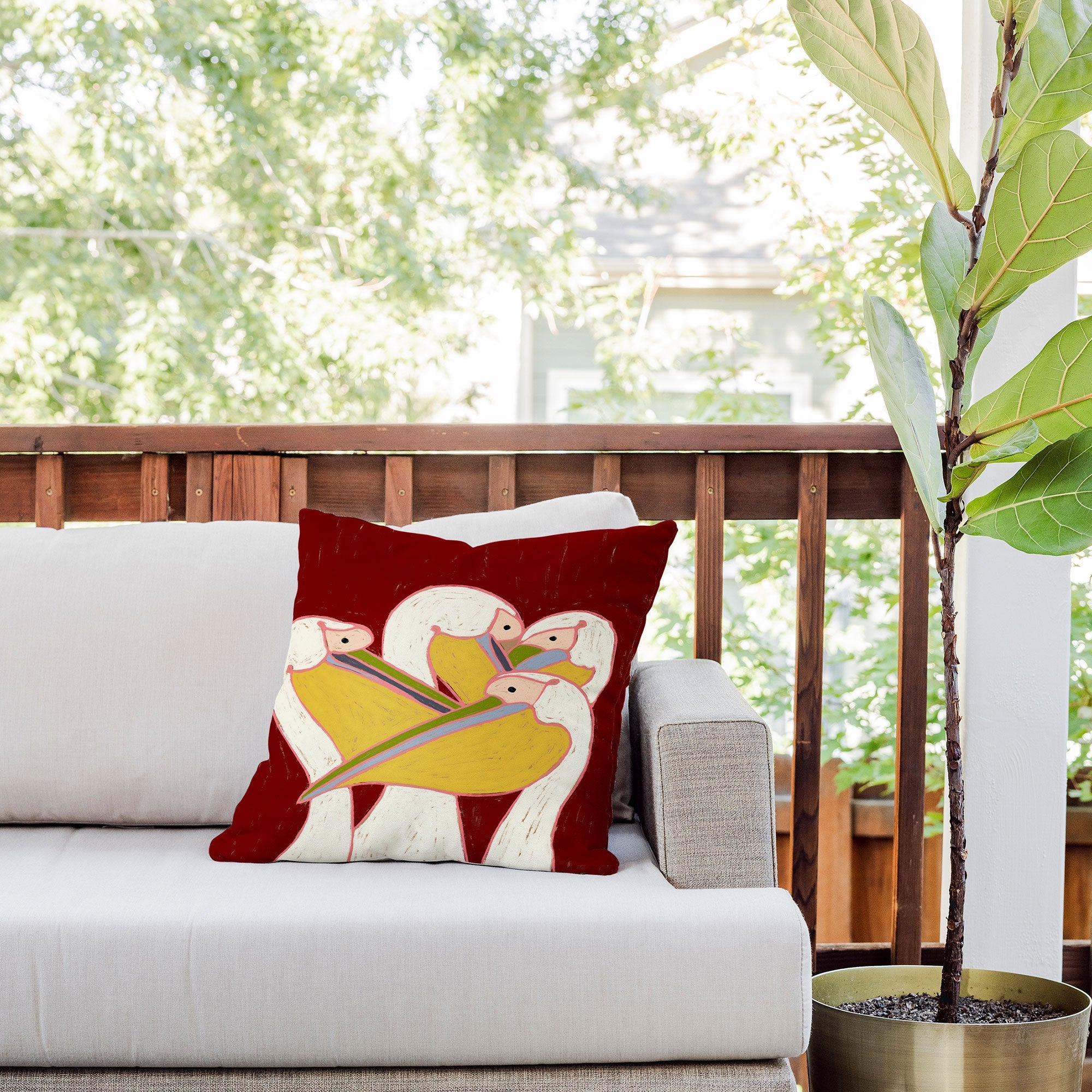 83 Oranges Pelicans Of The Burgundy Sky Outdoor Throw Pillow