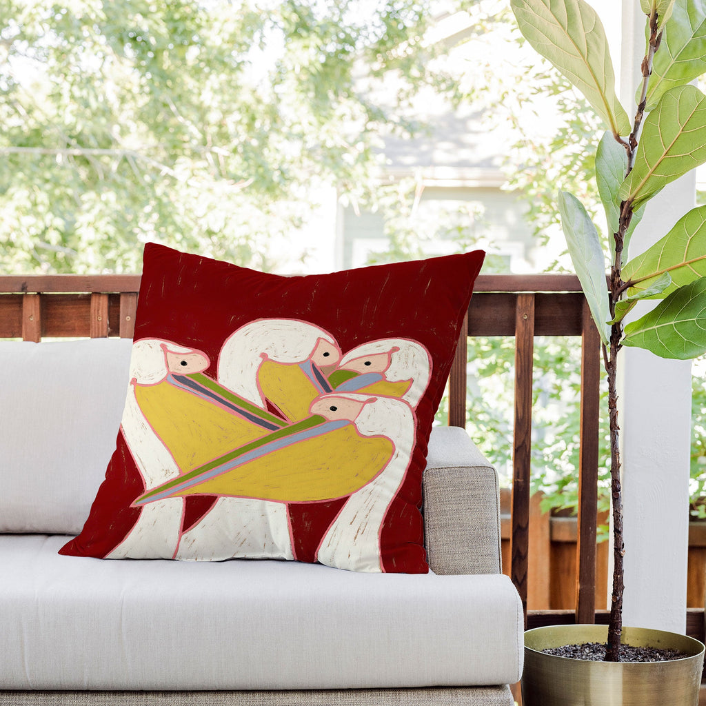 83 Oranges Pelicans Of The Burgundy Sky Outdoor Throw Pillow