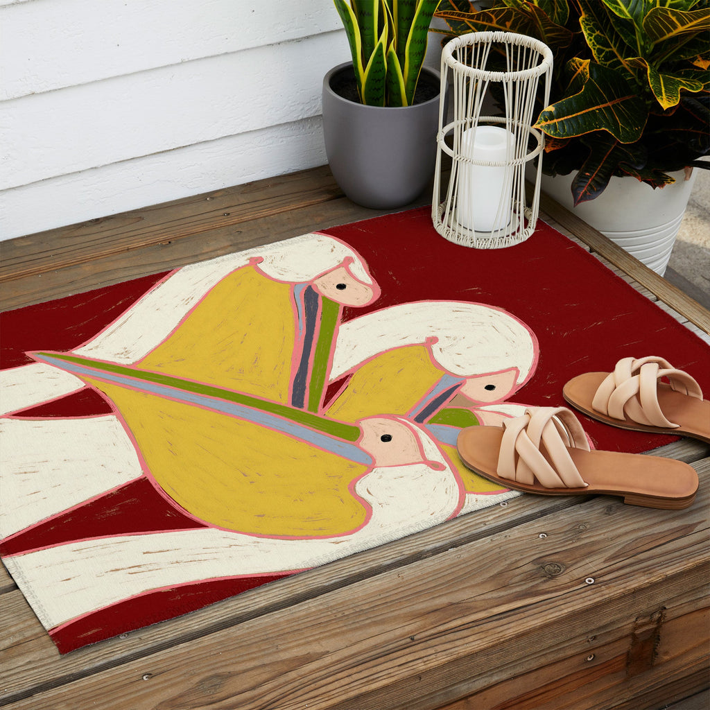 83 Oranges Pelicans Of The Burgundy Sky Outdoor Rug