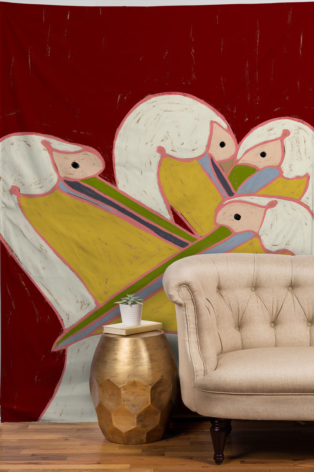 83 Oranges Pelicans Of The Burgundy Sky Tapestry