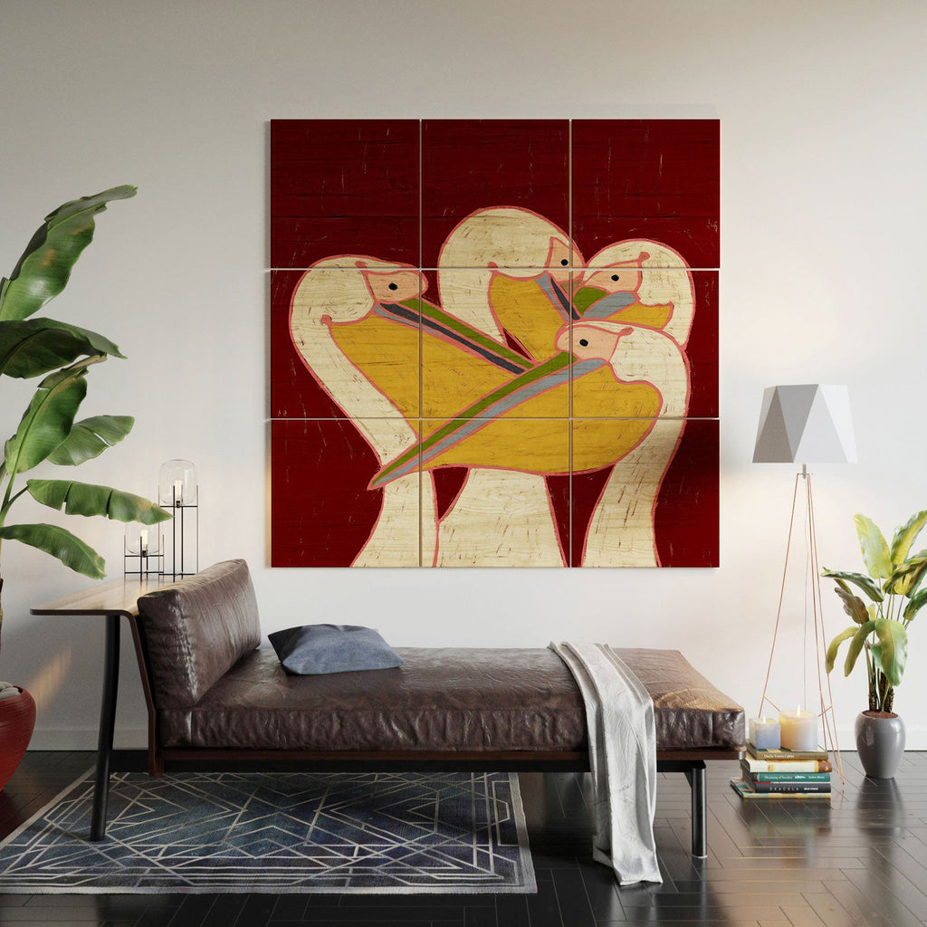 83 Oranges Pelicans Of The Burgundy Sky Wood Wall Mural