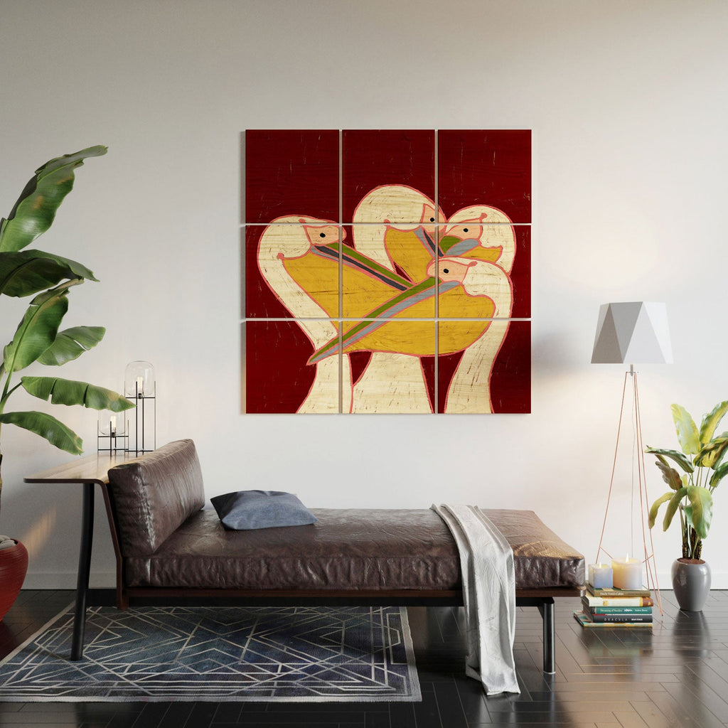 83 Oranges Pelicans Of The Burgundy Sky Wood Wall Mural