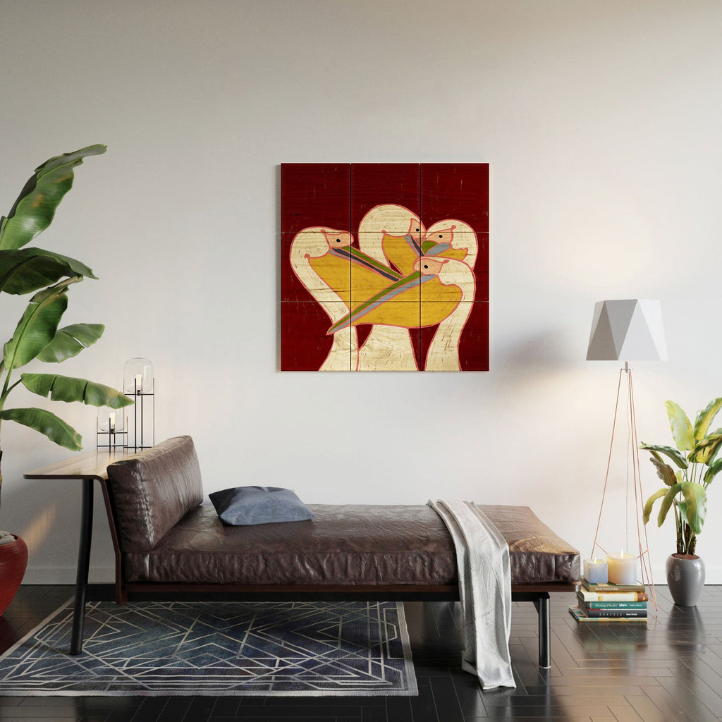 83 Oranges Pelicans Of The Burgundy Sky Wood Wall Mural
