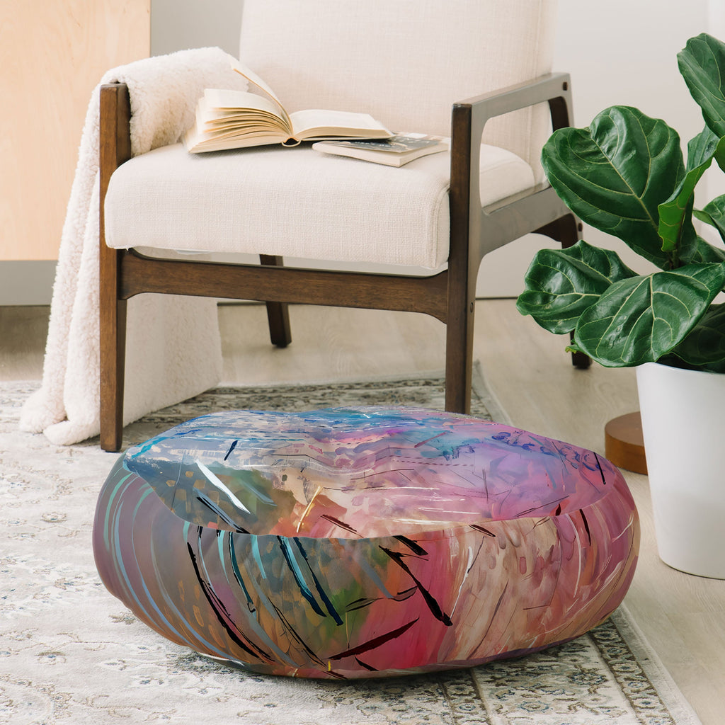 83 Oranges Soul Driven Abstraction Floor Pillow Round