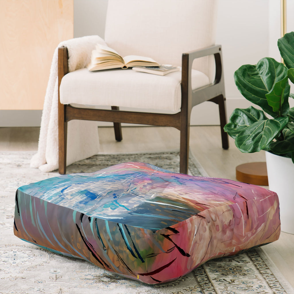 83 Oranges Soul Driven Abstraction Floor Pillow Square