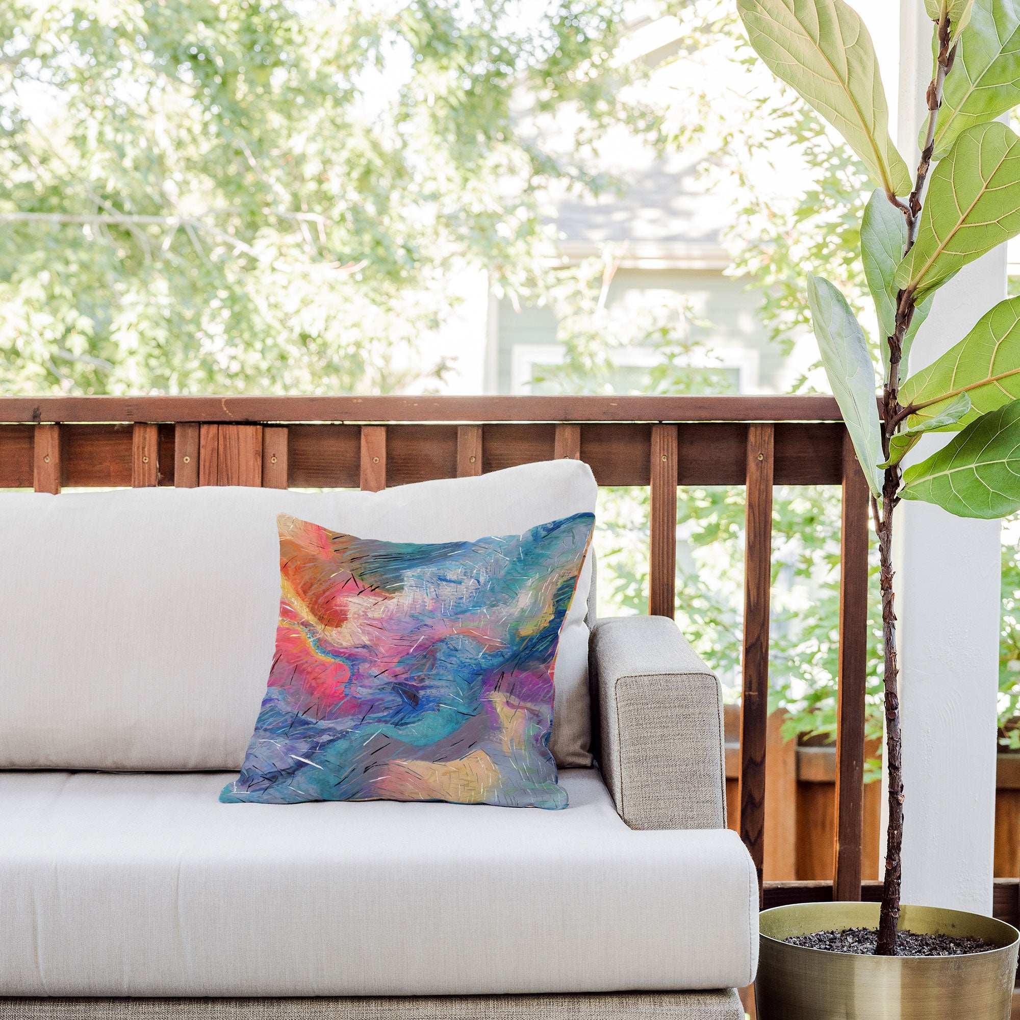 83 Oranges Soul Driven Abstraction Outdoor Throw Pillow