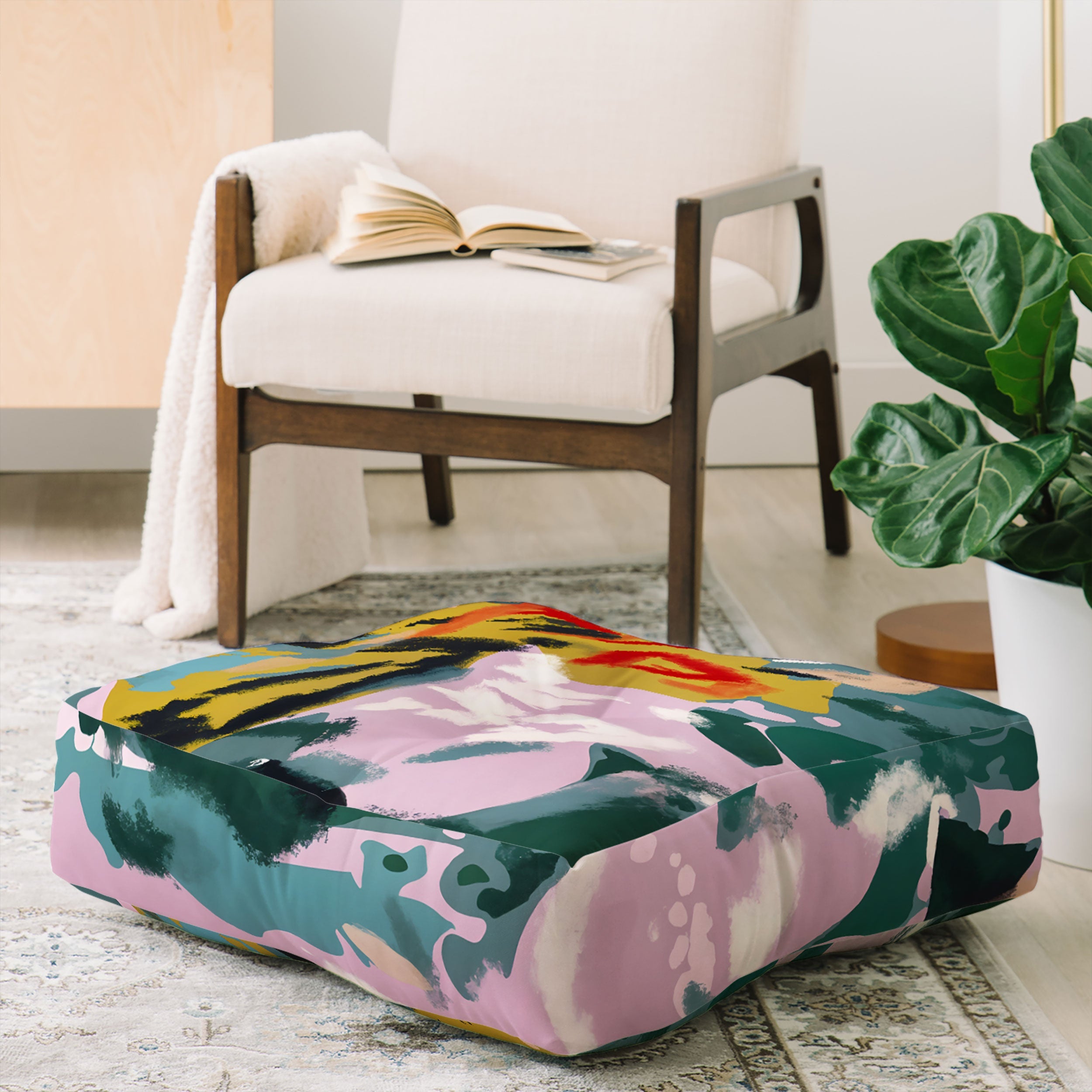 83 Oranges The Olive Watcher Floor Pillow Square