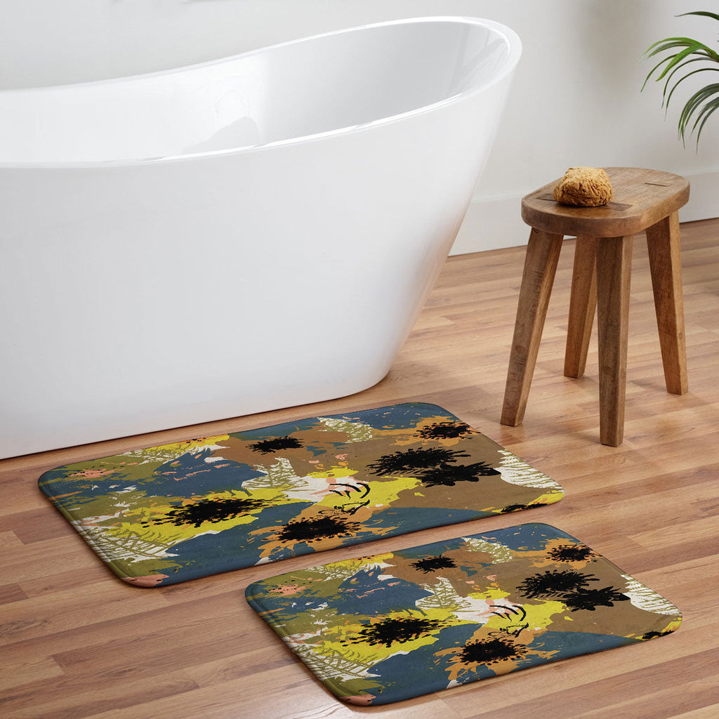 83 Oranges Yellow Ochre Florals Memory Foam Bath Mat