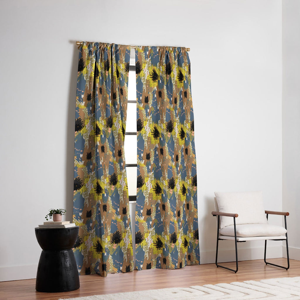 83 Oranges Yellow Ochre Florals Blackout Window Curtain
