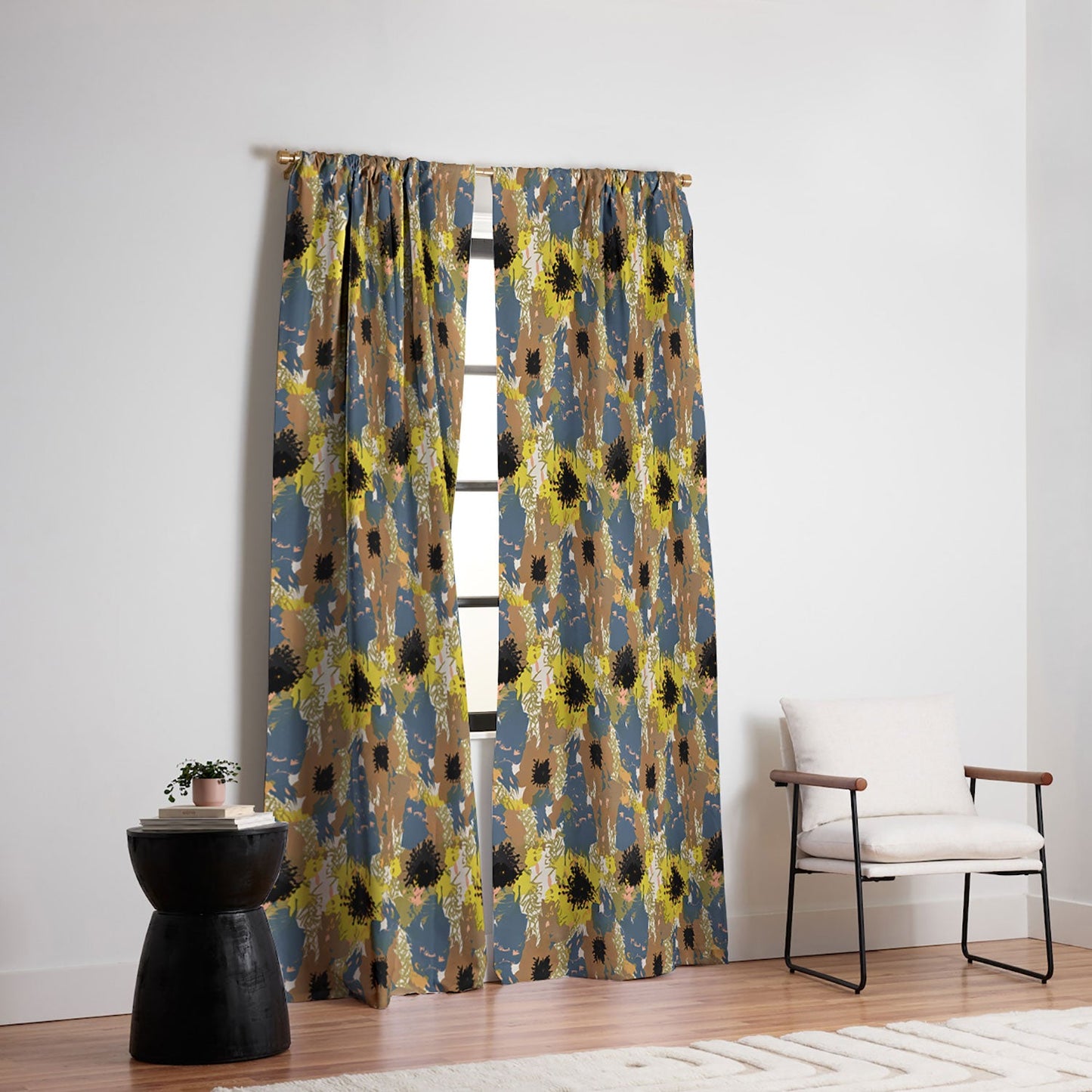 83 Oranges Yellow Ochre Florals Blackout Window Curtain