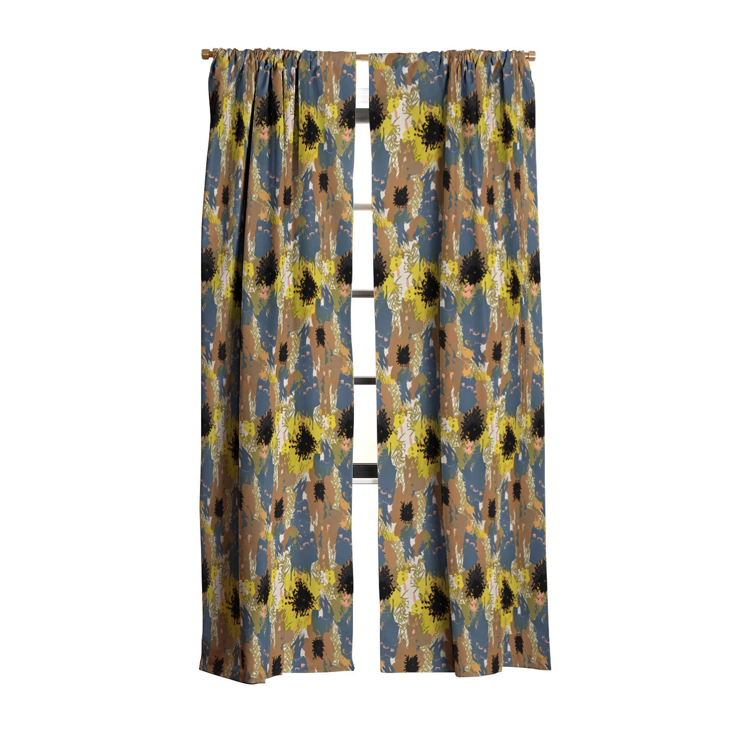 83 Oranges Yellow Ochre Florals Blackout Window Curtain