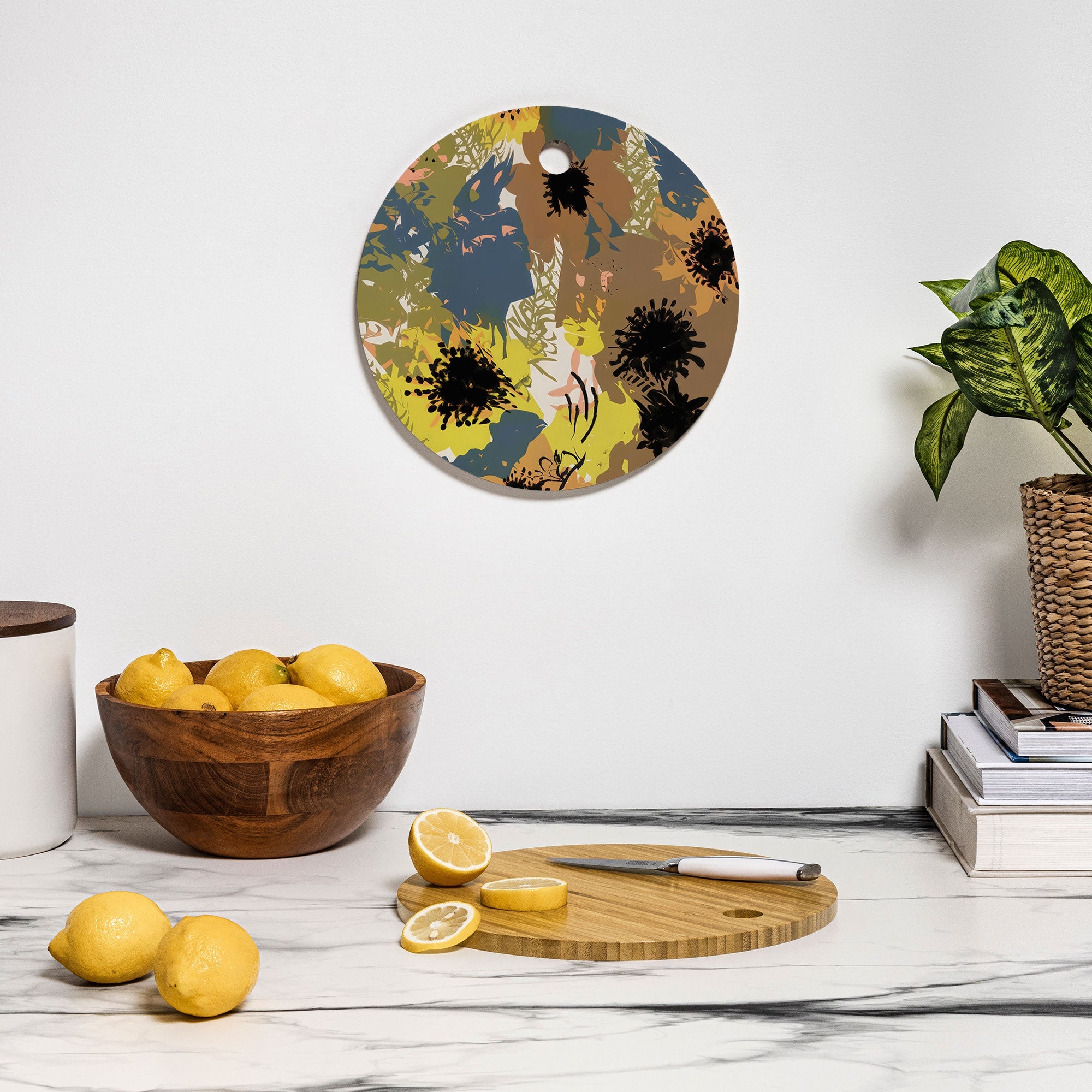 83 Oranges Yellow Ochre Florals Cutting Board Round