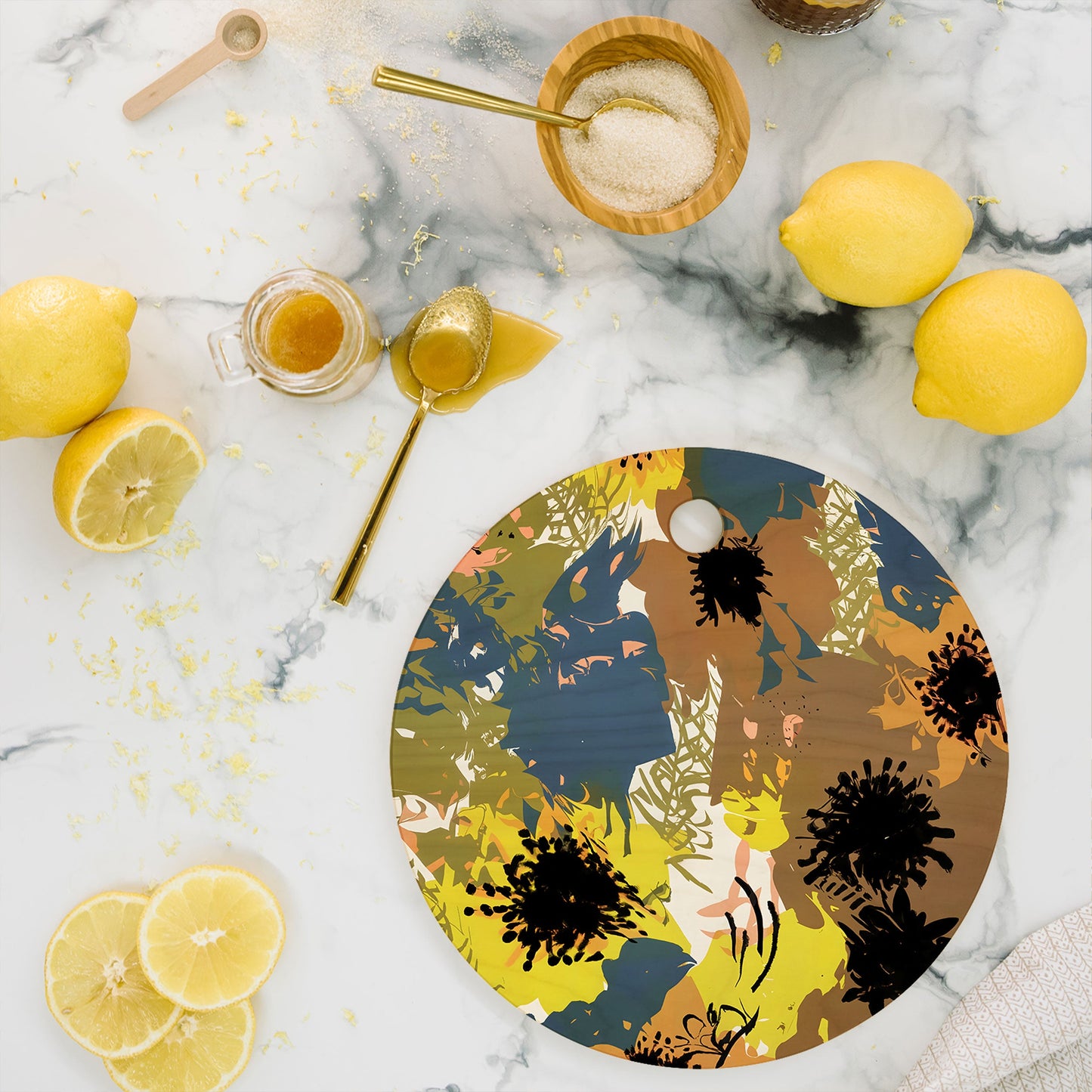 83 Oranges Yellow Ochre Florals Cutting Board Round