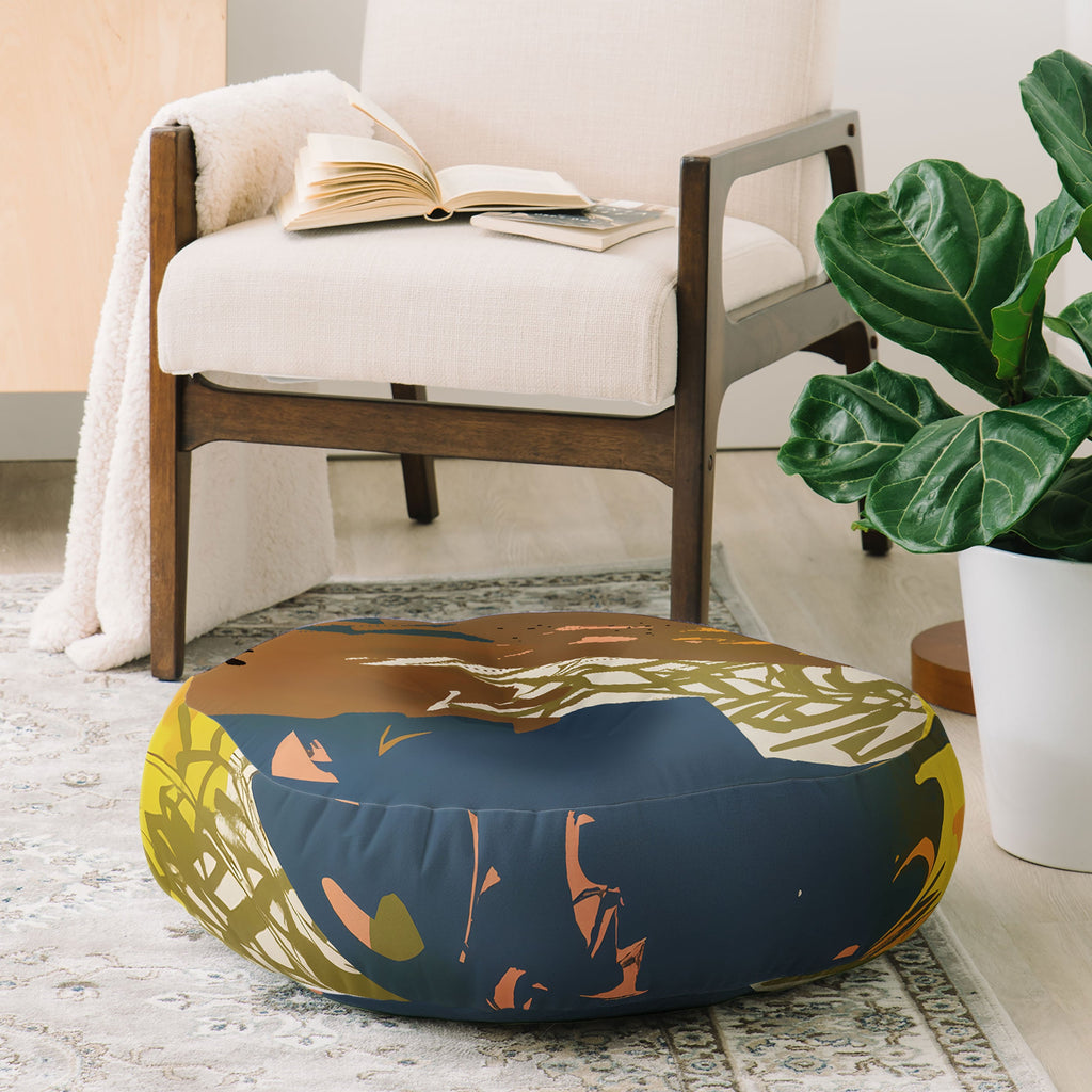 83 Oranges Yellow Ochre Florals Floor Pillow Round