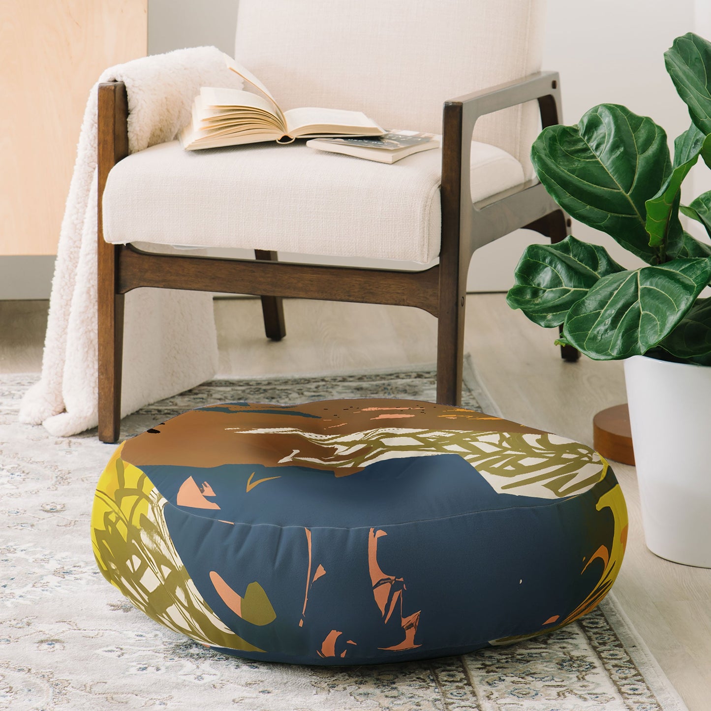 83 Oranges Yellow Ochre Florals Floor Pillow Round