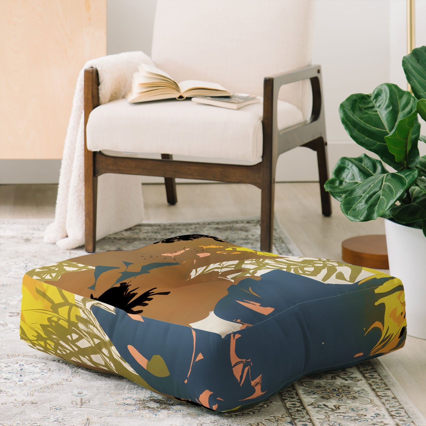 83 Oranges Yellow Ochre Florals Floor Pillow Square