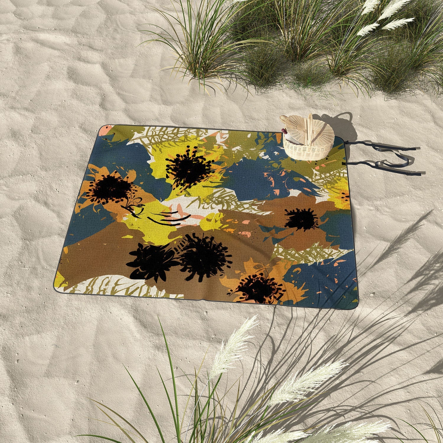 83 Oranges Yellow Ochre Florals Picnic Blanket