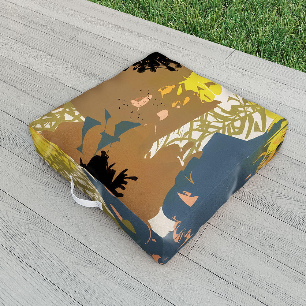 83 Oranges Yellow Ochre Florals Outdoor Floor Cushion
