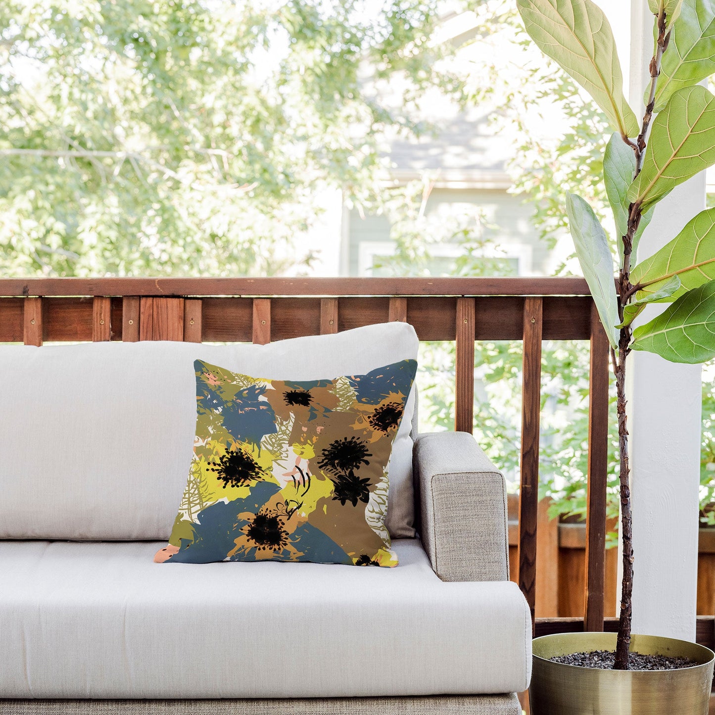 83 Oranges Yellow Ochre Florals Outdoor Throw Pillow