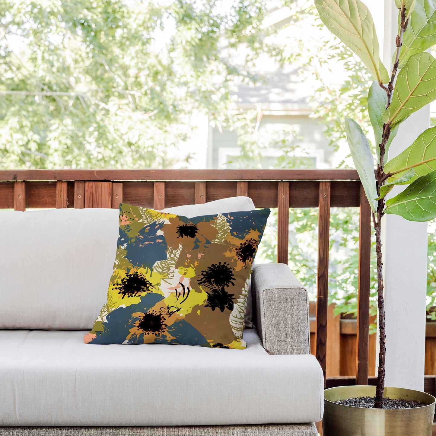 83 Oranges Yellow Ochre Florals Outdoor Throw Pillow