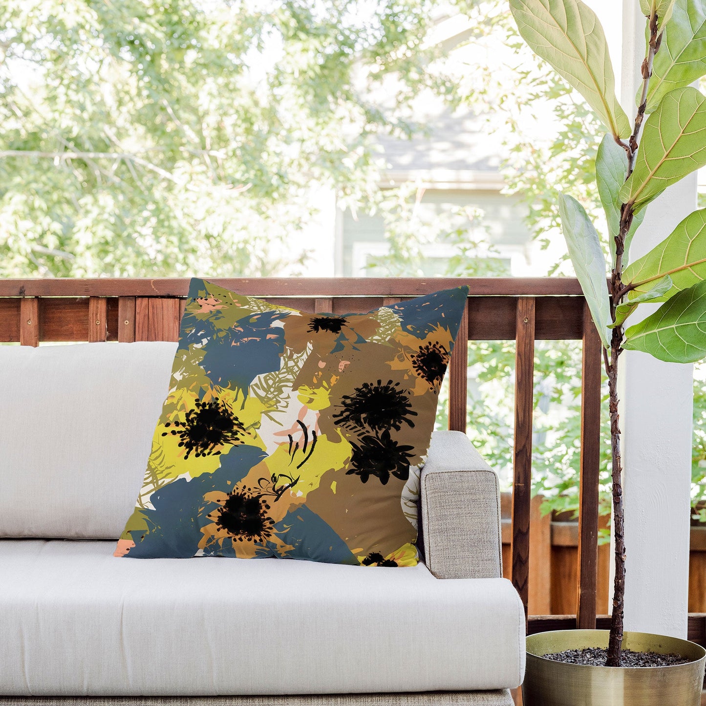 83 Oranges Yellow Ochre Florals Outdoor Throw Pillow