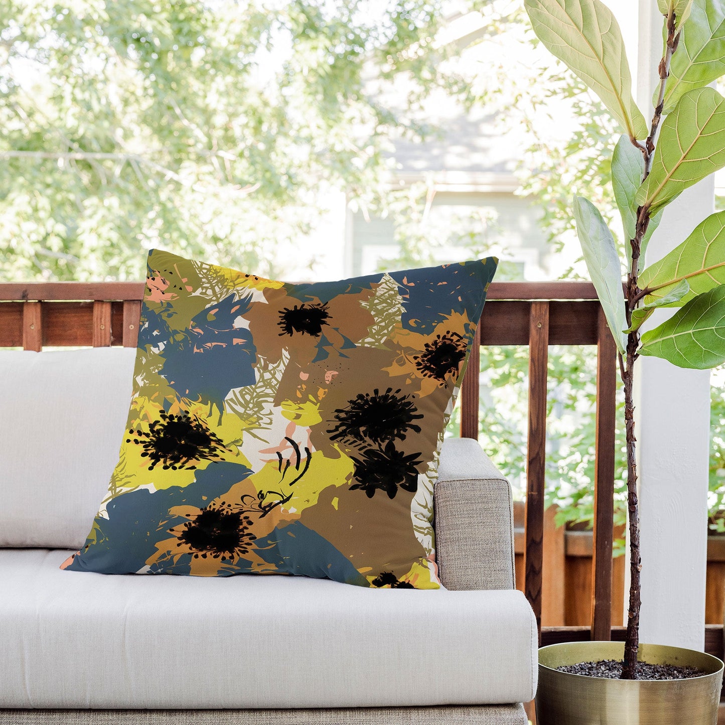 83 Oranges Yellow Ochre Florals Outdoor Throw Pillow