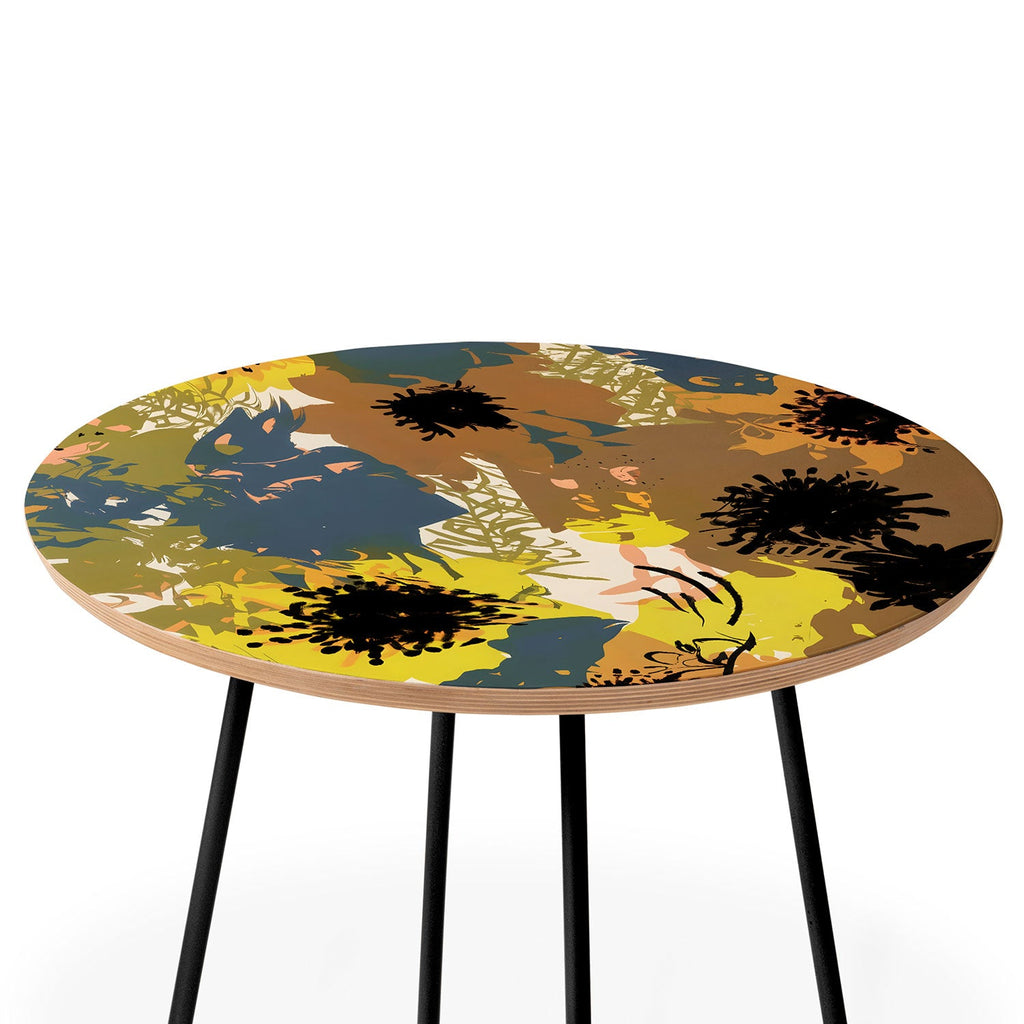 83 Oranges Yellow Ochre Florals Round Side Table
