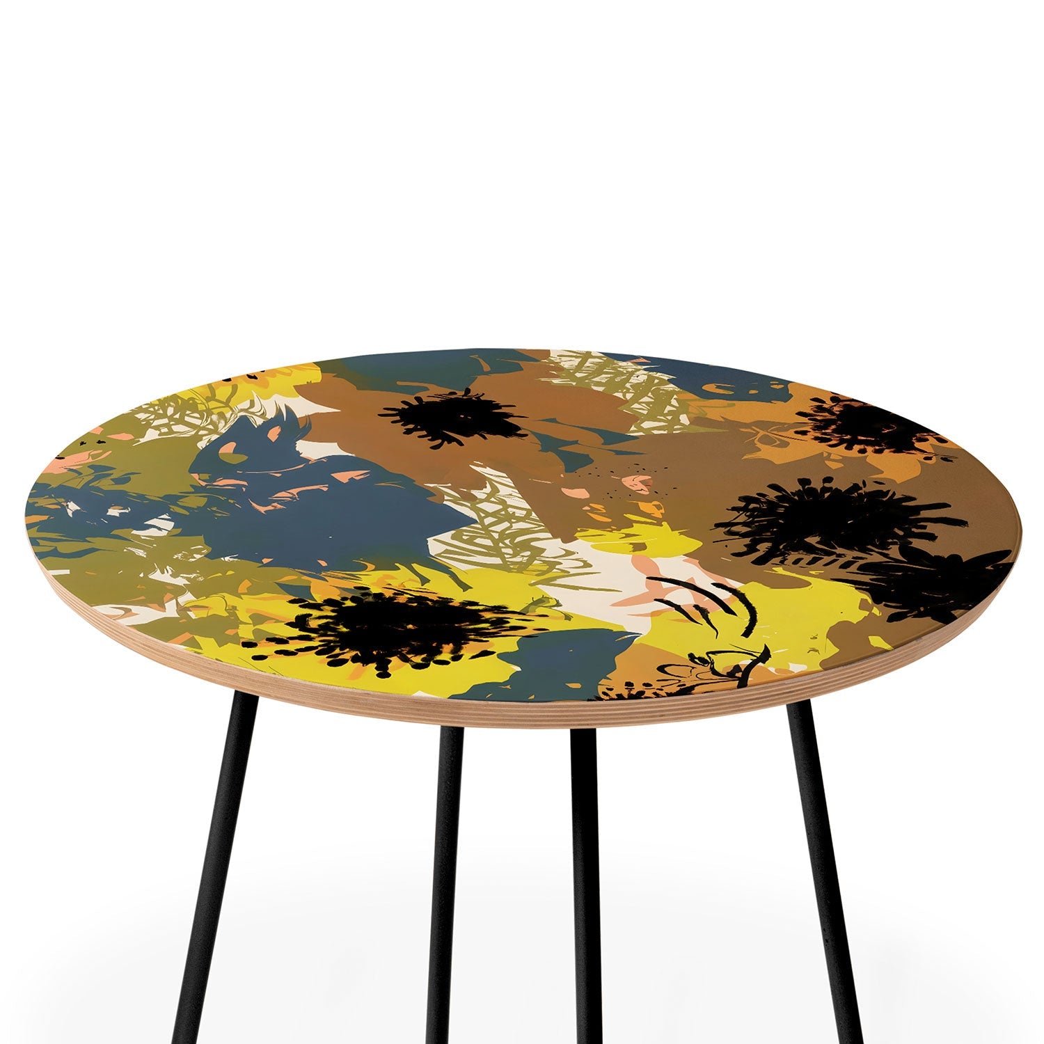 83 Oranges Yellow Ochre Florals Round Side Table