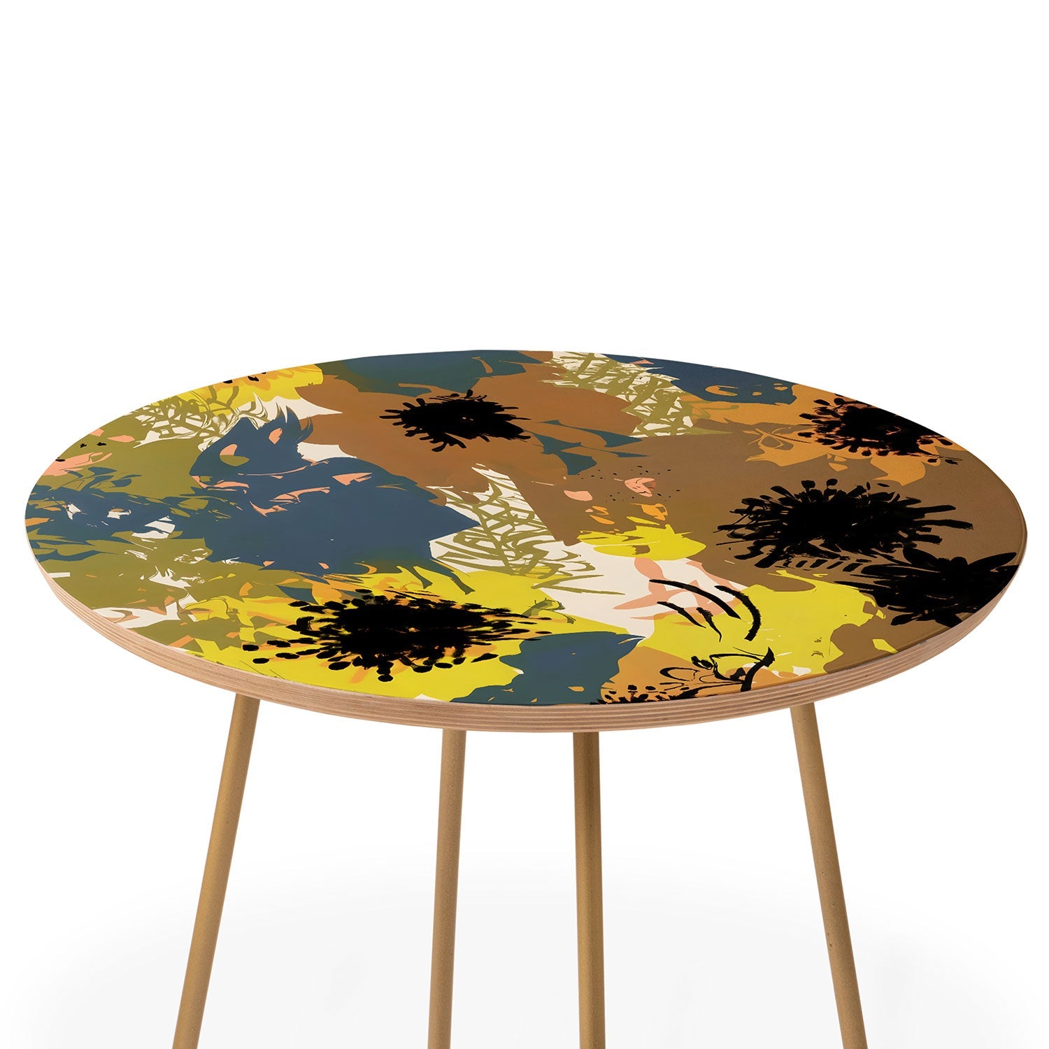 83 Oranges Yellow Ochre Florals Round Side Table