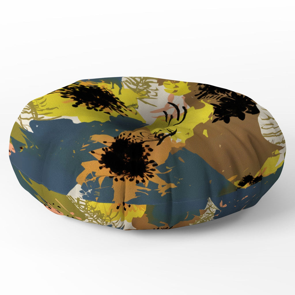 83 Oranges Yellow Ochre Florals Floor Pillow Round
