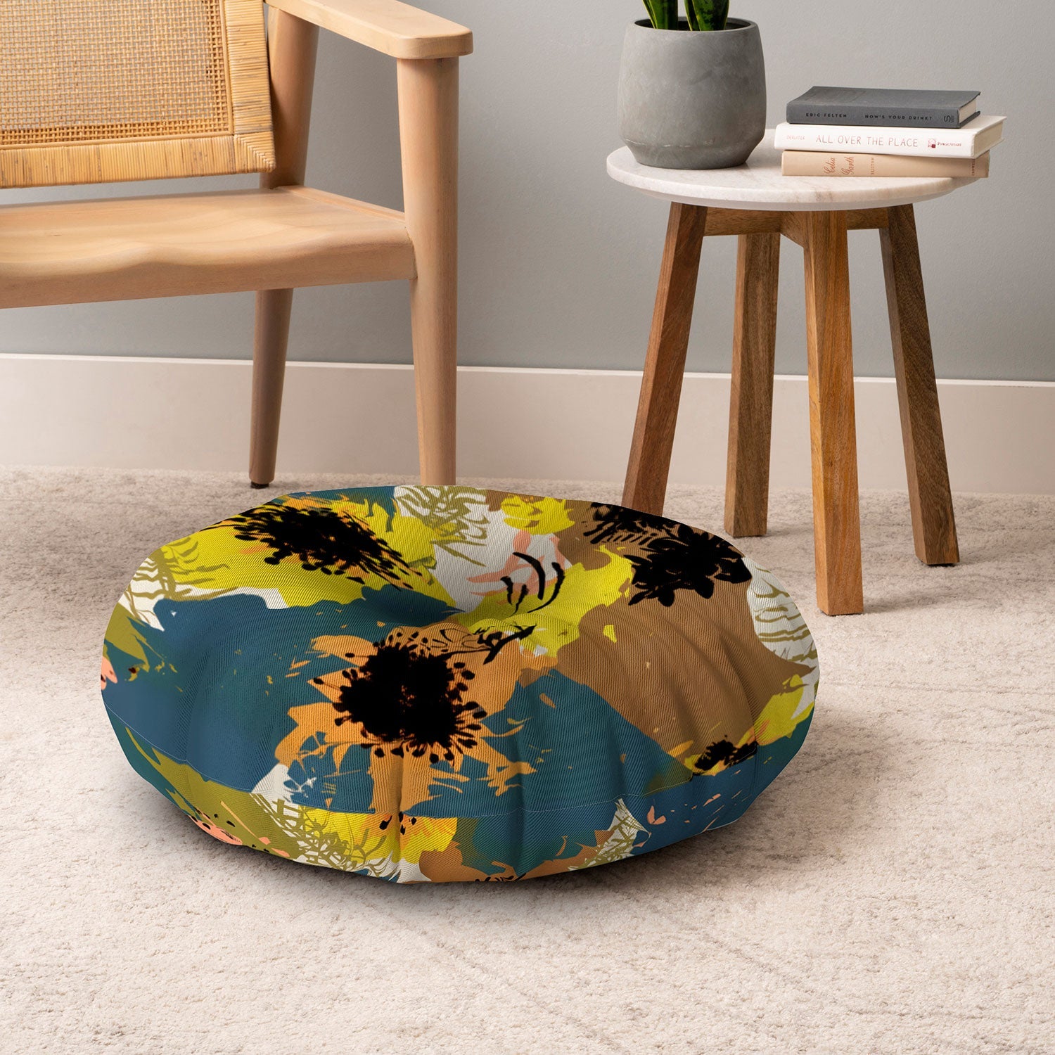 83 Oranges Yellow Ochre Florals Floor Pillow Round