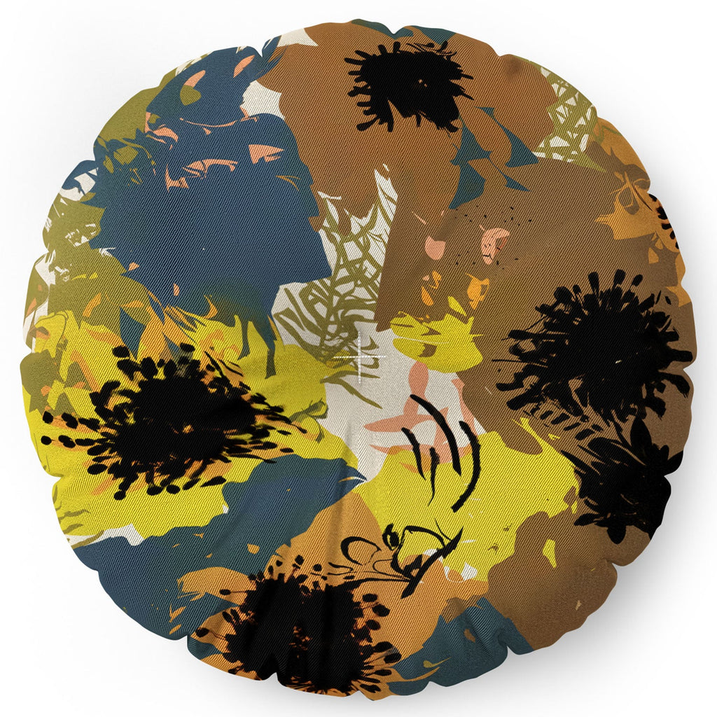 83 Oranges Yellow Ochre Florals Floor Pillow Round
