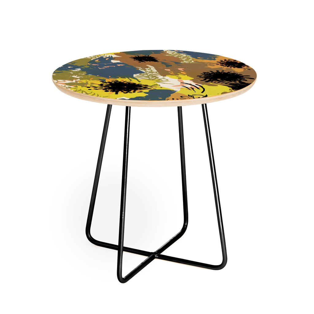 83 Oranges Yellow Ochre Florals Round Side Table